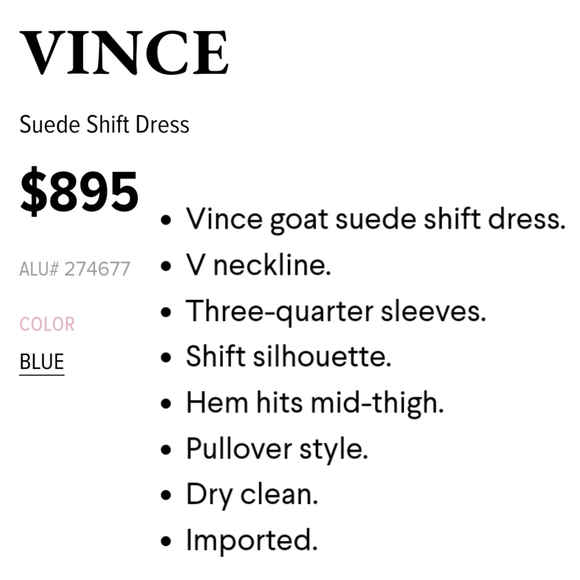 vince dress blue suede tunic shift mini - Picture 8 of 12